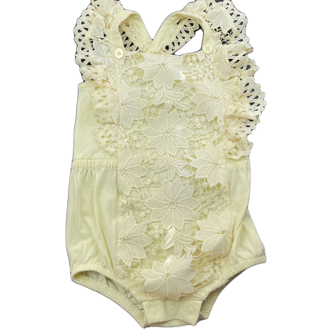 Girls Baby Baby, yellow floral lace romper, EUC, size 2,  