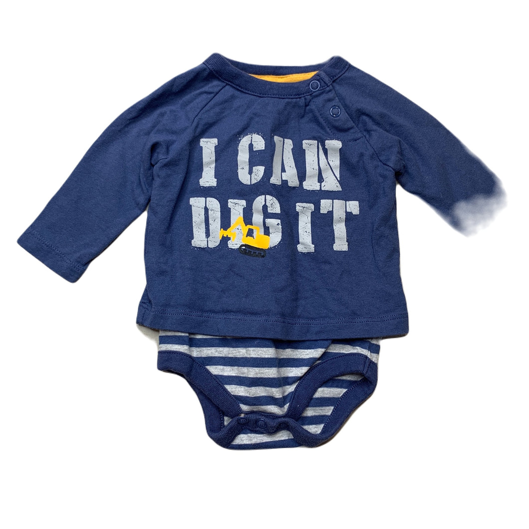 Boys Sprout, cotton bodysuit / romper, digger, EUC, size 000,  