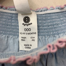 Load image into Gallery viewer, Girls Dymples, chambray cotton romper, FUC, size 000,  