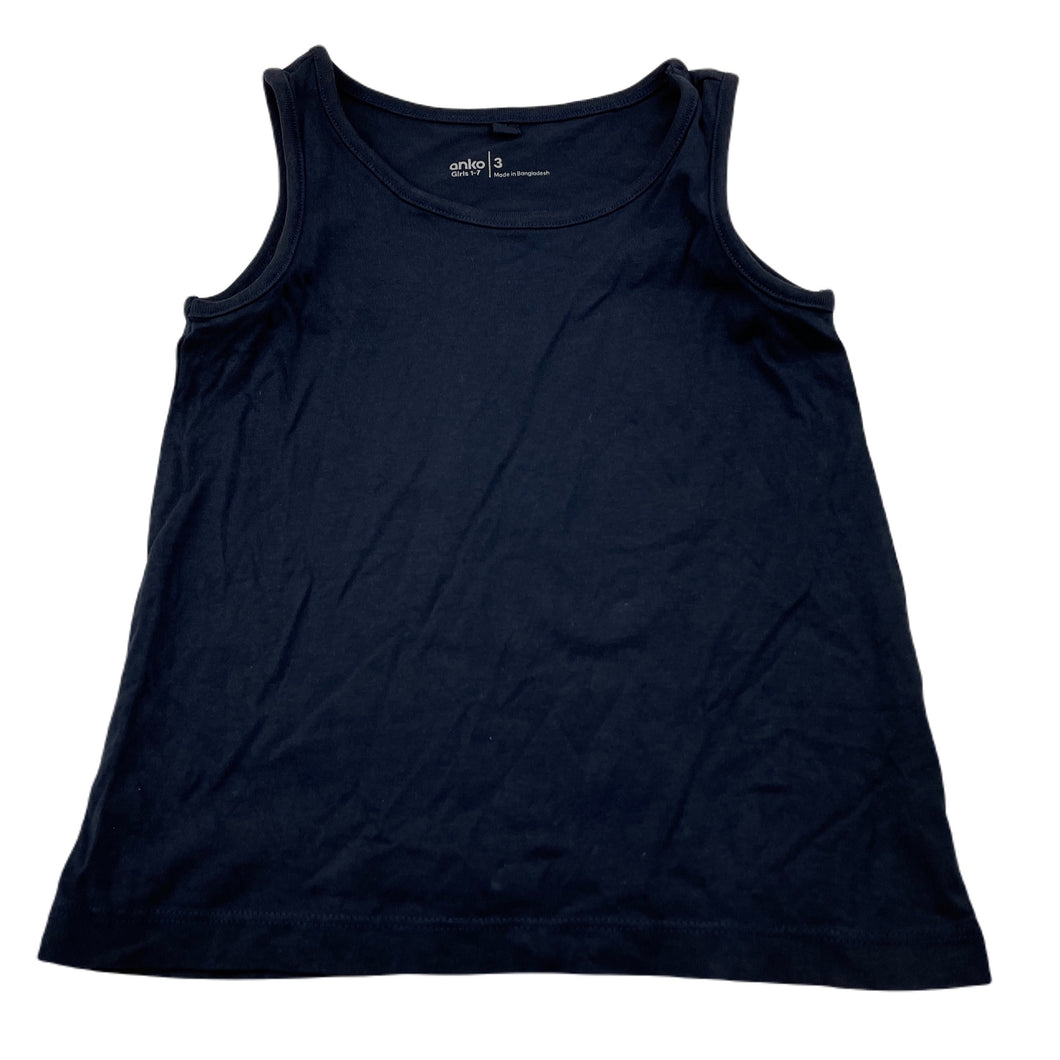 Girls Anko, navy cotton singlet / tank top, EUC, size 3,  