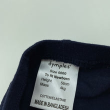 Load image into Gallery viewer, unisex Dymples, navy leggings / bottoms, elasticated, EUC, size 0000,  