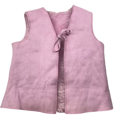 Girls pink, faux fur lined faux suede vest, no labels, armpit to armpit: 33cm, GUC, size 5-6,  