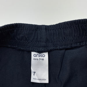 Girls Anko, navy cotton shorts, elasticated, EUC, size 7,  