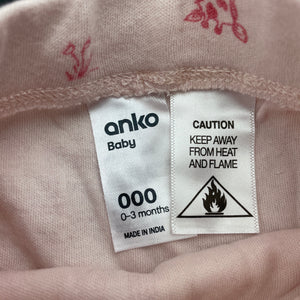 Girls Anko, pink organic cotton shorts, elasticated, EUC, size 000,  