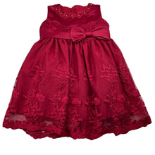 Load image into Gallery viewer, Girls red, cotton lined embroidered party dress, armpit to armpit: 27cm, GUC, size 2, L: 51cm