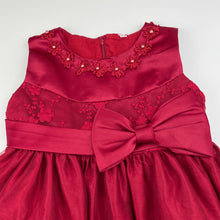Load image into Gallery viewer, Girls red, cotton lined embroidered party dress, armpit to armpit: 27cm, GUC, size 2, L: 51cm