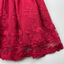 Load image into Gallery viewer, Girls red, cotton lined embroidered party dress, armpit to armpit: 27cm, GUC, size 2, L: 51cm