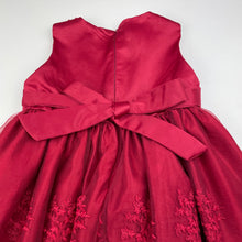Load image into Gallery viewer, Girls red, cotton lined embroidered party dress, armpit to armpit: 27cm, GUC, size 2, L: 51cm
