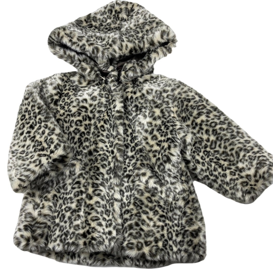 Girls Confetti, faux fur jacket / coat, detachable hood, L: 38cm, EUC, size 1-2,  