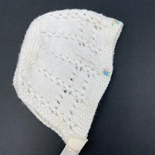 Load image into Gallery viewer, Girls hand made, knitted bonnet / hat, FUC, size 0000-000,  