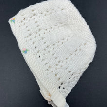 Load image into Gallery viewer, Girls hand made, knitted bonnet / hat, FUC, size 0000-000,  