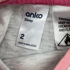 Girls Anko, grey marle pyjama t-shirt / top, FUC, size 2,  
