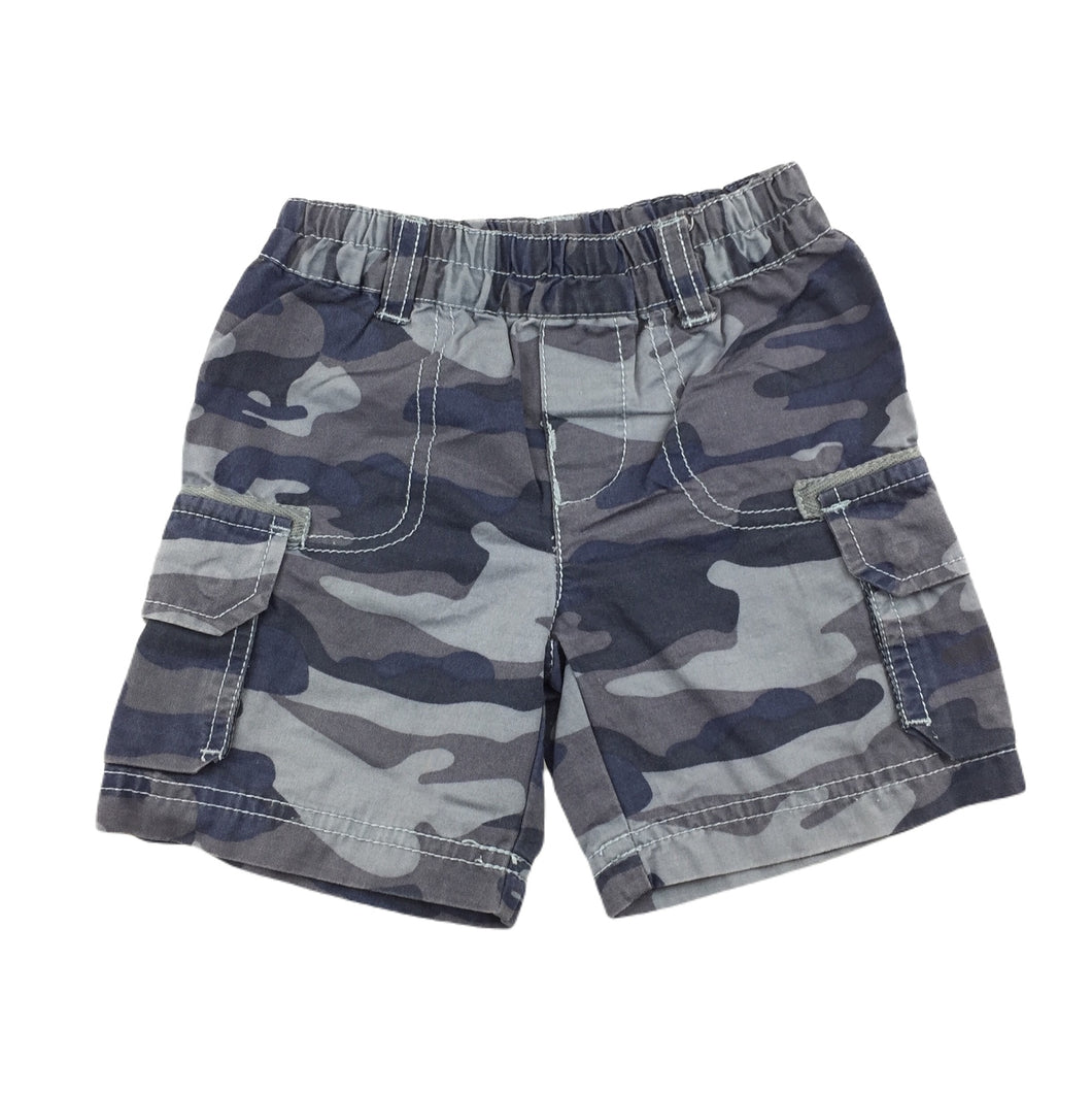 Target blue cotton camo print cargo shorts, elasticated, size 00, Pre-loved