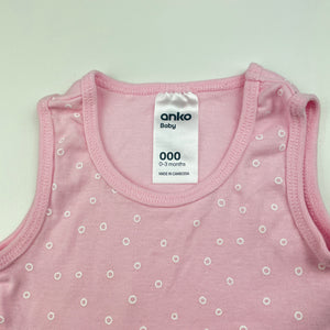 Girls Anko, pink cotton singletsuit / romper, EUC, size 000,  