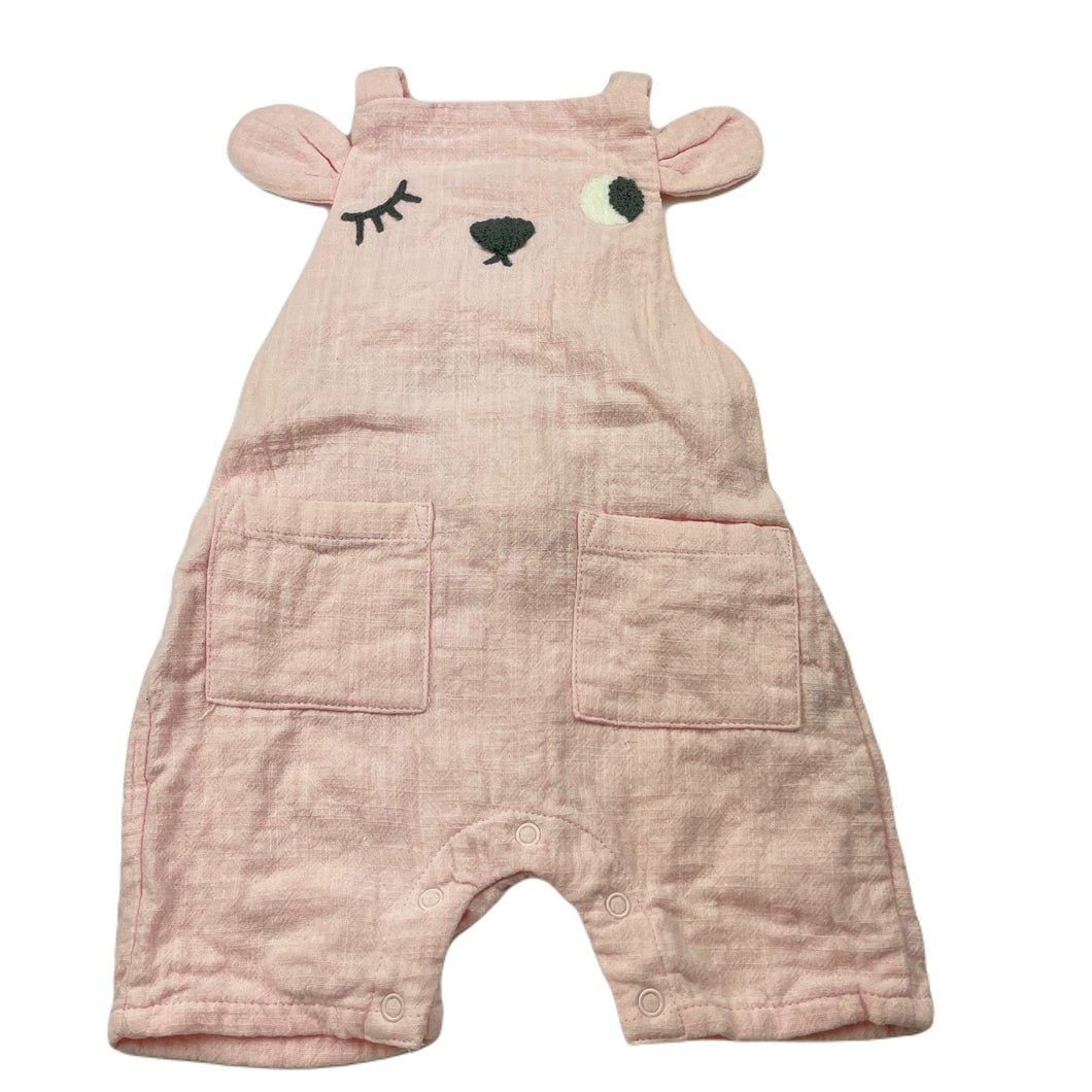 Girls Seed, pink cotton overalls / romper, light mark on pocket, FUC, size 000,  