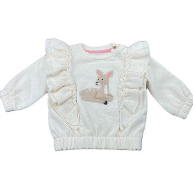 Girls cream, fleece lined ruffle sweater / jumper, EUC, size 0,  