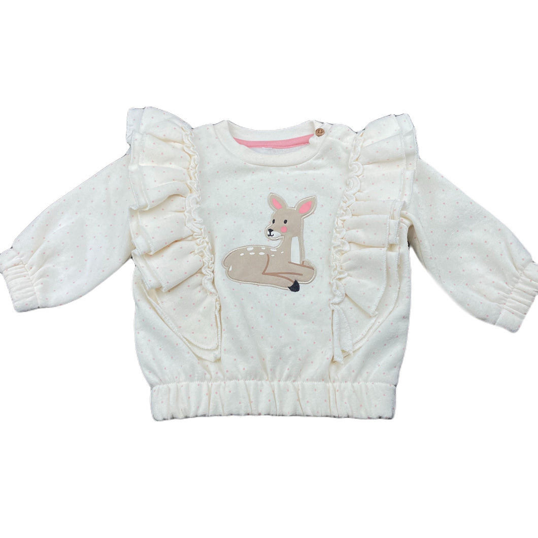 Girls cream, fleece lined ruffle sweater / jumper, EUC, size 0,  