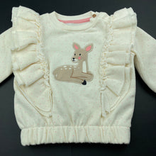 Load image into Gallery viewer, Girls cream, fleece lined ruffle sweater / jumper, EUC, size 0,  