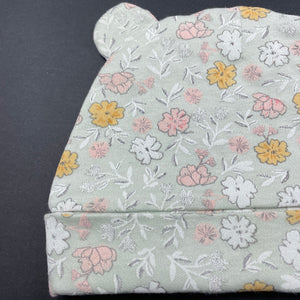 Girls Anko, green floral cotton hat / beanie, EUC, size 000,  