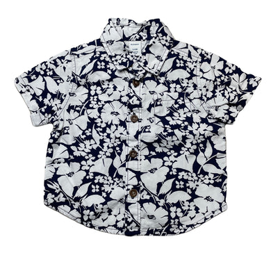 Boys Old Navy, navy & white floral cotton short sleeve shirt, EUC, size 00,  