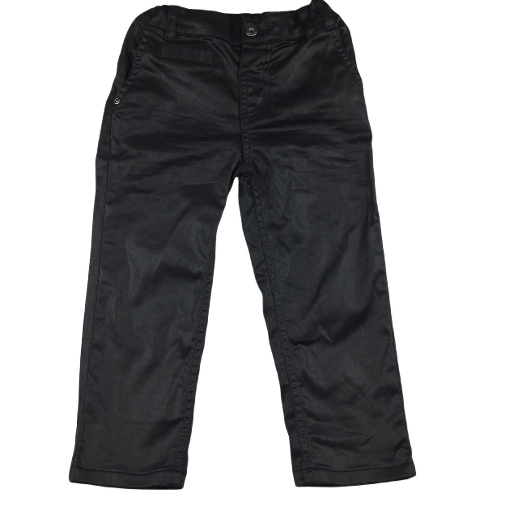 Petit Lem black shiny stretch cotton pants, elasticated, size 1-2, Pre-loved