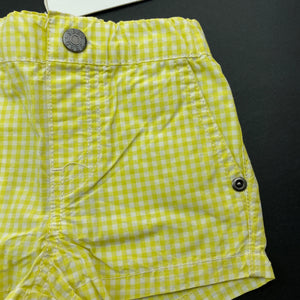 Girls Seed, yellow check lightweight cotton shorts, elasticated, NEW, size 00,  