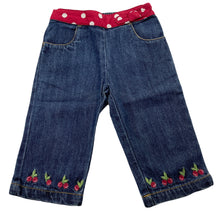 Load image into Gallery viewer, Girls Gymboree, embroidered denim pants, elasticated, Inside leg: 21.5cm, GUC, size 0,  