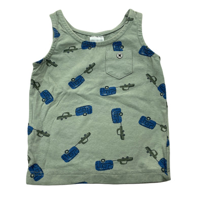 Boys Tiny Little Wonders, stretchy singlet top, caravan, EUC, size 00,  