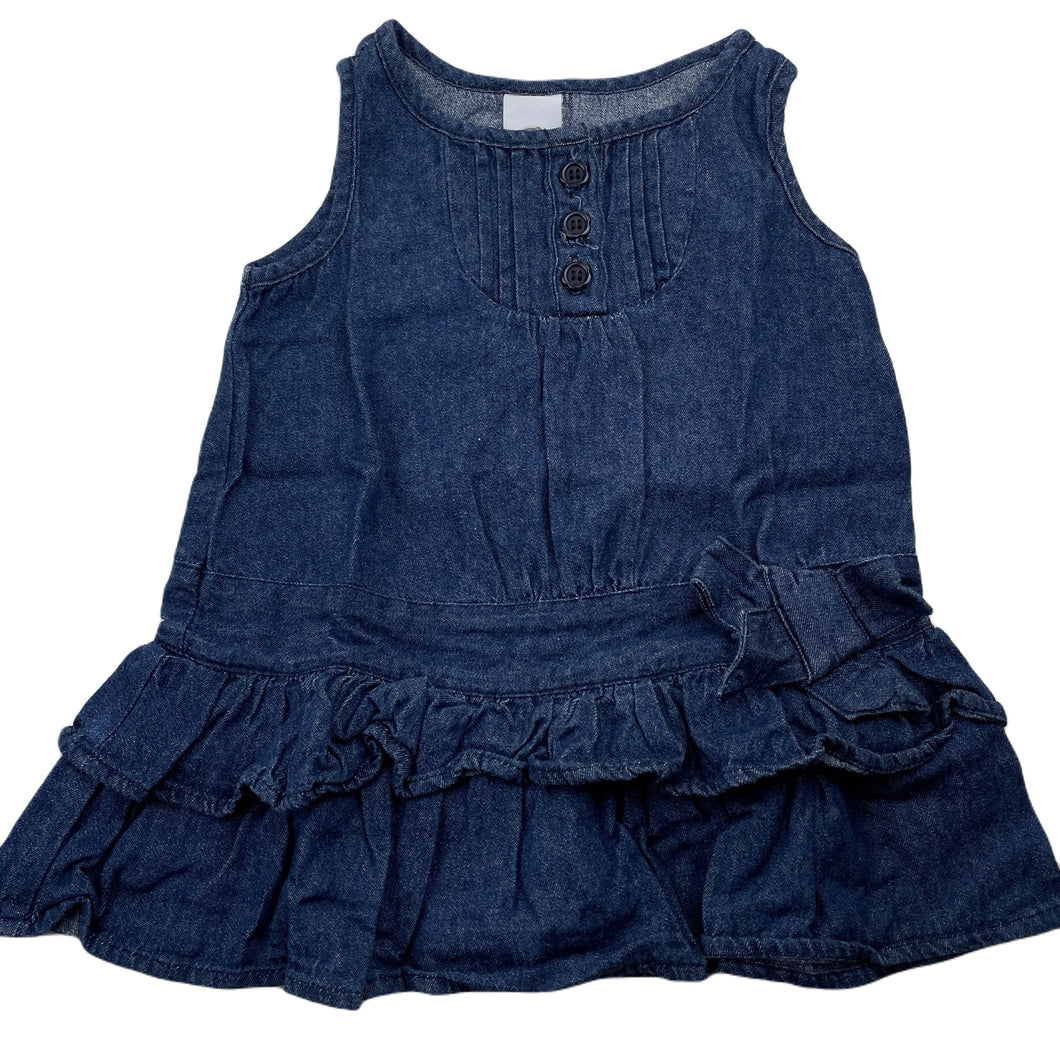 Girls Tiny Little Wonders, dark chambray cotton casual dress, EUC, size 0, L: 37cm