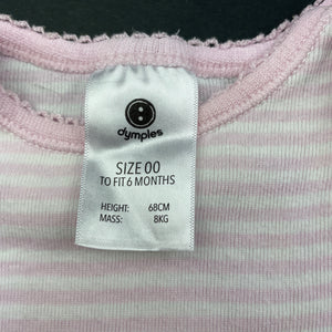 Girls Dymples, pink stripe cotton bodysuit / romper, FUC, size 00,  