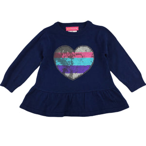 Kidtopia navy knit long sleeve tunic top, sequins, size 6 months, Pre-loved