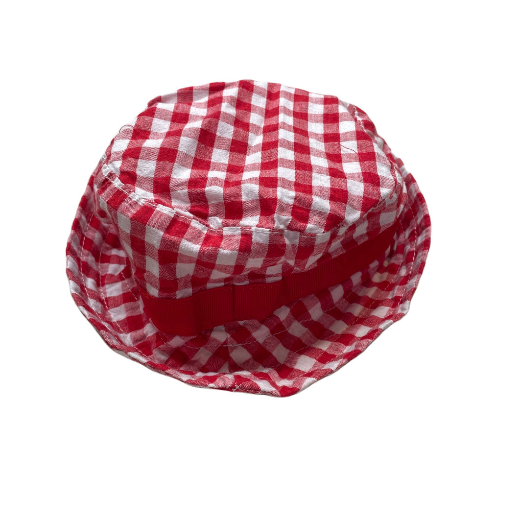 unisex Blue Sky, red check cotton bucket hat, EUC, size 00,  