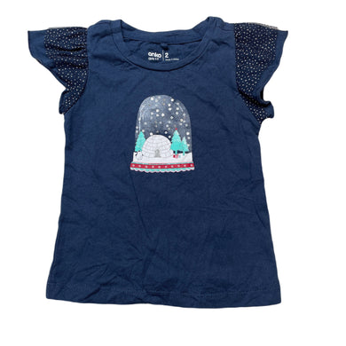 Girls Anko, navy cotton Christmas t-shirt / top, GUC, size 2,  