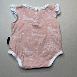 Girls Aster & Oak, organic cotton bodysuit / romper, fairy floss, GUC, size 000,  