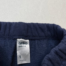 Load image into Gallery viewer, Girls Anko, navy fleece lined track pants, elasticated, FUC, size 1,  