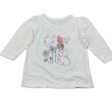 Girls Brilliant Basics, organic cotton long sleeve top, rabbits, EUC, size 1,  