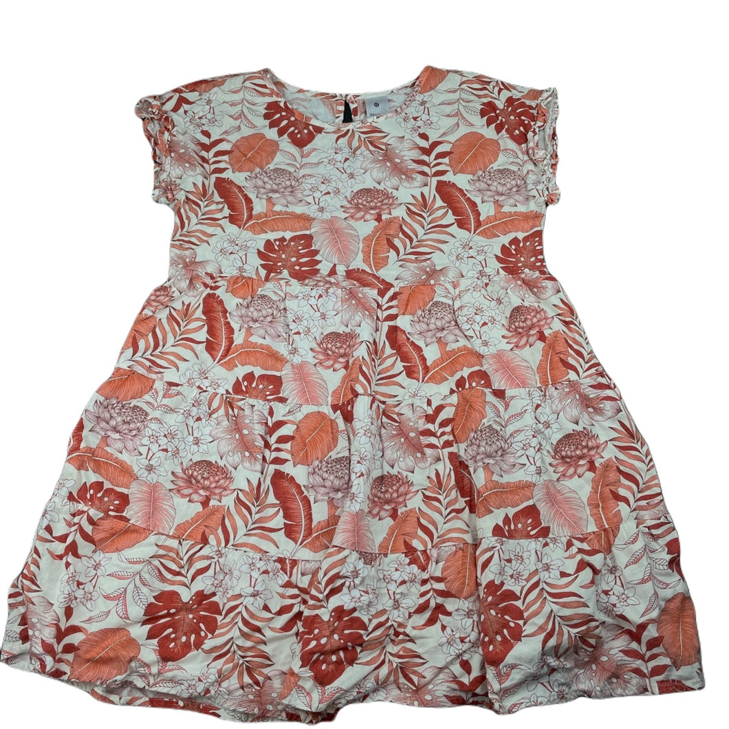 Girls Target, floral viscose / linen dress, GUC, size 8, L: 65cm
