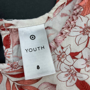 Girls Target, floral viscose / linen dress, GUC, size 8, L: 65cm