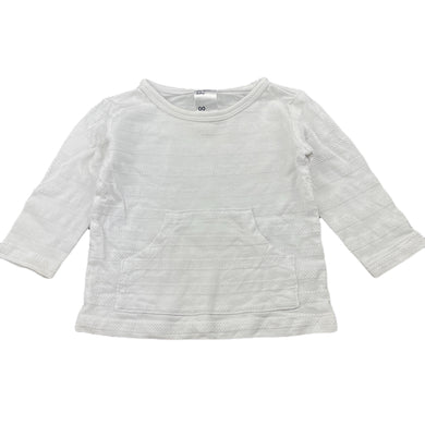 unisex Anko, white cotton long sleeve top, GUC, size 00,  