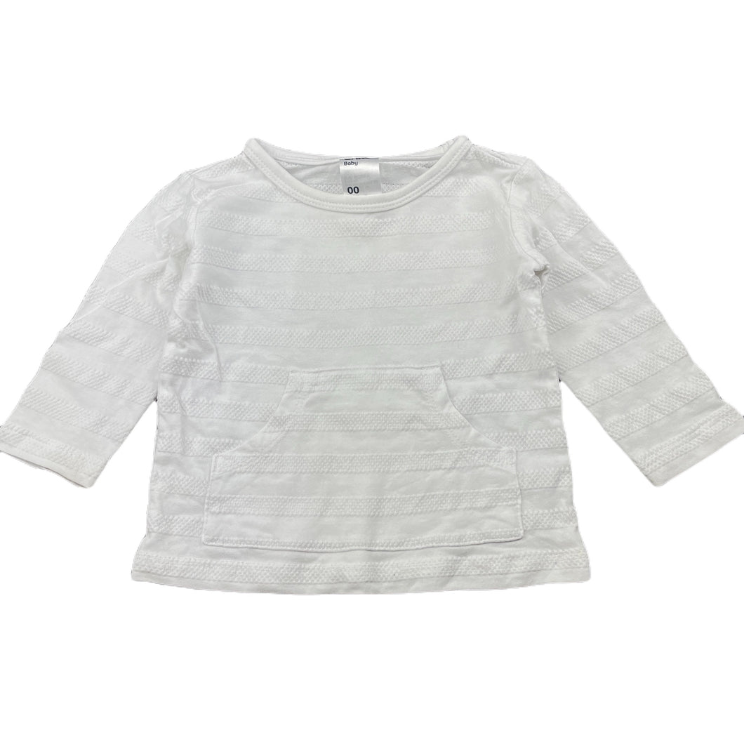unisex Anko, white cotton long sleeve top, GUC, size 00,  