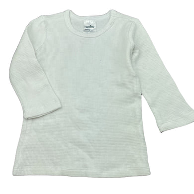 unisex Anko, white waffle cotton long sleeve top, GUC, size 0,  
