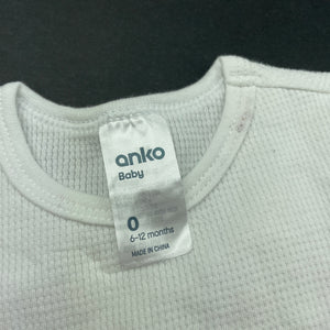 unisex Anko, white waffle cotton long sleeve top, GUC, size 0,  
