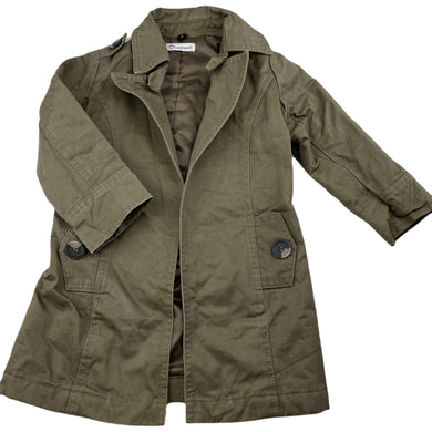 Girls DINO bebe, khaki cotton jacket / coat, no fastening, L: 50cm, shoulder to cuff: 33cm, GUC, size 3-4,  