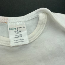 Load image into Gallery viewer, unisex Baby Patch, white cotton bodysuit / romper, FUC, size 000,  