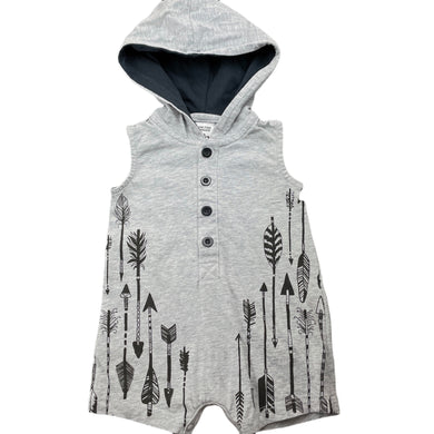 Boys Baby Berry, grey cotton hooded romper, EUC, size 000,  