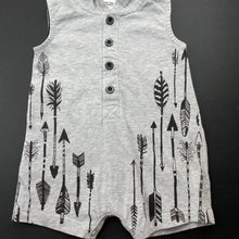 Load image into Gallery viewer, Boys Baby Berry, grey cotton hooded romper, EUC, size 000,  
