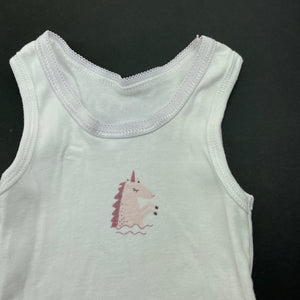 Girls Anko, white cotton singlet top, unicorn, GUC, size 000,  