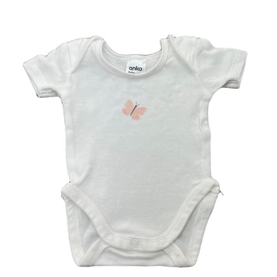 Girls Anko, white cotton bodysuit / romper, butterfly, EUC, size 0000,  