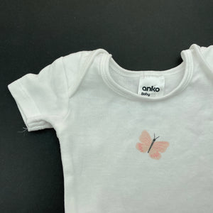 Girls Anko, white cotton bodysuit / romper, butterfly, EUC, size 0000,  