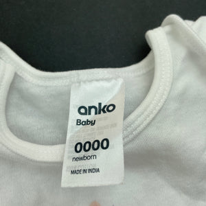 Girls Anko, white cotton bodysuit / romper, butterfly, EUC, size 0000,  